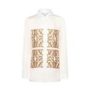 Ivoor Zijden Twill Shirt met MaxMarabesque Print Max Mara , Beige , Da...