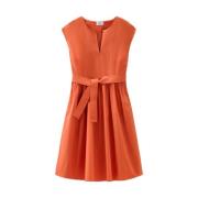 Katoenen jurk met V-hals en riem Woolrich , Orange , Dames