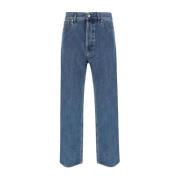 Leren Patch Straight-Leg Katoenen Jeans Valentino , Blue , Heren