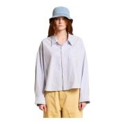 Blauw Gestreept Cropped Button Front Shirt Denimist , Blue , Dames