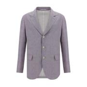 Geruite Patroon Wollen Blazer Jas Brunello Cucinelli , Purple , Heren