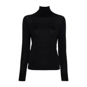 Turtleneck Trui met Plat Breisel Allude , Black , Dames