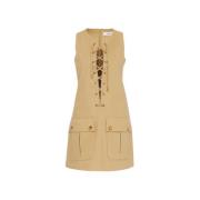 Satin Pinafore Jurk met Vetersluiting Chloé , Brown , Dames