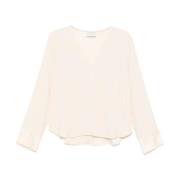 Ivoor Satijnen Top met Lange Mouwen Forte Forte , Beige , Dames