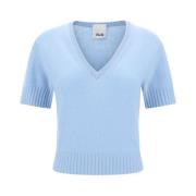 Geribbelde V-hals Kasjmier Top Allude , Blue , Dames