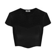 Chevron Cropped Top met transparante mouwen Elisabetta Franchi , Black...