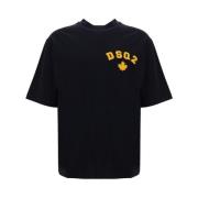 Monogram Katoenen T-shirt met Geribbelde Hals Dsquared2 , Black , Here...