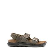 Bruine leren sandalen met dubbele gesp Birkenstock , Brown , Heren