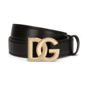 Zwarte leren riem met gouden logogesp Dolce & Gabbana , Black , Dames