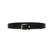 Zwarte leren riem met gouden logo Dolce & Gabbana , Black , Dames