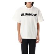 Logo Katoenen T-shirt met Korte Mouwen Jil Sander , White , Dames