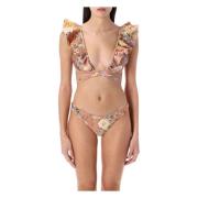 Tropische Roze Bloemen Ruffle Bikini Zimmermann , Multicolor , Dames