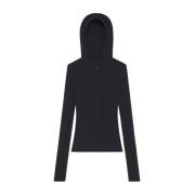 Zwarte Merinowol Hoodie Trui Courrèges , Black , Dames