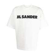 Heren Katoenen Logo Print T-shirt Bianco Jil Sander , White , Heren