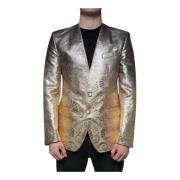 Gouden Slim Fit Blazer met Twee Knopen Dolce & Gabbana , Yellow , Here...