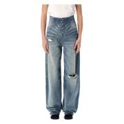 Blauwe Denim Wide Leg Jeans MM6 Maison Margiela , Blue , Dames