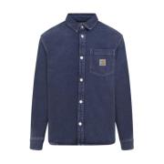 Blauw Katoenen Overhemd Klassieke Stijl Carhartt Wip , Blue , Heren