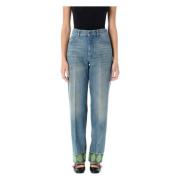 Denim Crop Jacquard Trim Straight Leg Valentino Garavani , Blue , Dame...