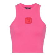 Geknipte tanktop met retro PB-borduursel Balmain , Pink , Dames