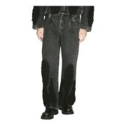 Teddy Panel Boyfriend Jeans Song for the Mute , Black , Heren