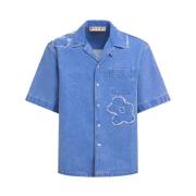 Lichtblauw Denim Bowling Shirt met Bloemapplicaties Marni , Blue , Her...