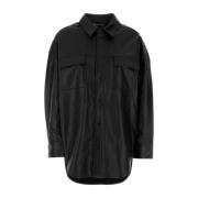 Oversized Zwart Leren Shirt Michael Kors , Black , Dames