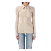 Faded Ecru Rhinestones Polo Shirt The Attico , Beige , Dames