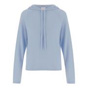 Blauwe Wol Kasjmier Trekkoord Hood Sweater Allude , Blue , Dames