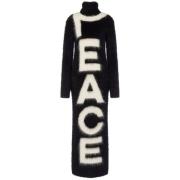 Intarsia Knit Slogan Print Jurk Moschino , Black , Dames