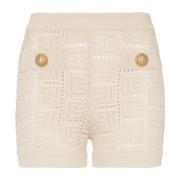 Monogram gebreide minishorts met opengewerkte details Balmain , Beige ...