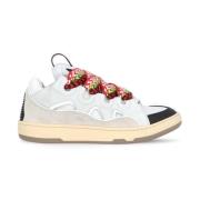 Witte Leren Sneakers met Herringbone Patroon Lanvin , White , Heren