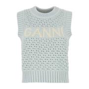 Pastel Blauw Katoenmix Vest Ganni , Blue , Dames