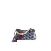 Patchwork Crossbody Tas met Leren Strepen Carolina Herrera , Blue , Da...