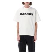 Katoenen Logo T-shirt met Zwarte Print Jil Sander , White , Heren