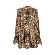 Leopard-Print Gerimpelde Mini Jurk Roberto Cavalli , Brown , Dames