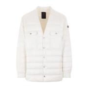 Witte Nylon V-hals Jas met Afneembare Capuchon Moncler , White , Heren