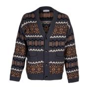 Heren Cardigan Over Fit Jacquard Details Laneus , Brown , Heren