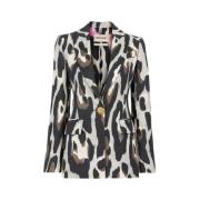 Jaguar-Print Linen Blazer Slim Fit Roberto Cavalli , Multicolor , Dame...