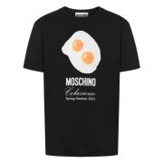 Breakfast Print Crew Neck T-shirt Zwart Moschino , Black , Heren