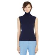 Blauwe Mouwloze Coltrui Wollen Trui Sportmax , Blue , Dames