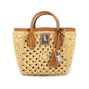 Gehaakte Raffia Winkelmand met Leren Details Ermanno Scervino , Yellow...