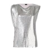 Mesh Top Argento Mouwloos Ronde Hals Paco Rabanne , Gray , Dames