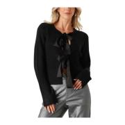 Zwarte Strik Cardigan met Strik Object , Black , Dames