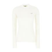 Witte Geribbelde Top met Ronde Hals Fendi , White , Dames