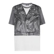 T-shirt met bikerjackprint Balmain , Black , Heren