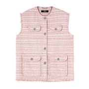 Gestreepte Katoenen Tweed Franje Vest Versace , Pink , Dames