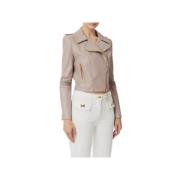 Korte leren bikerjas met rits Elisabetta Franchi , Gray , Dames