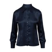 Blauwe Satijnen Overhemd Klassieke Stijl Kaos , Blue , Dames