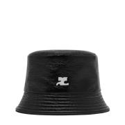 Vinyl Bucket Hat met Glanzende Afwerking Courrèges , Black , Dames