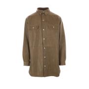 Oversized Groene Leren Jas Shirt Rick Owens , Brown , Heren